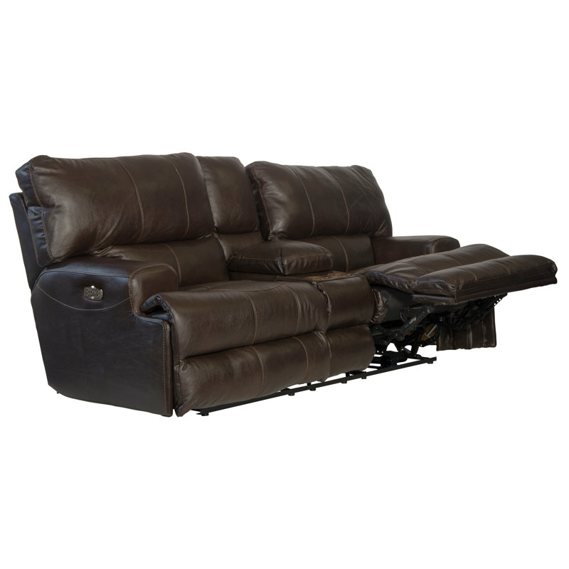 Anjuman 89" Leather Match Pillow Top Arm Reclining Loveseat, Brown Leather Match, Power, Yes