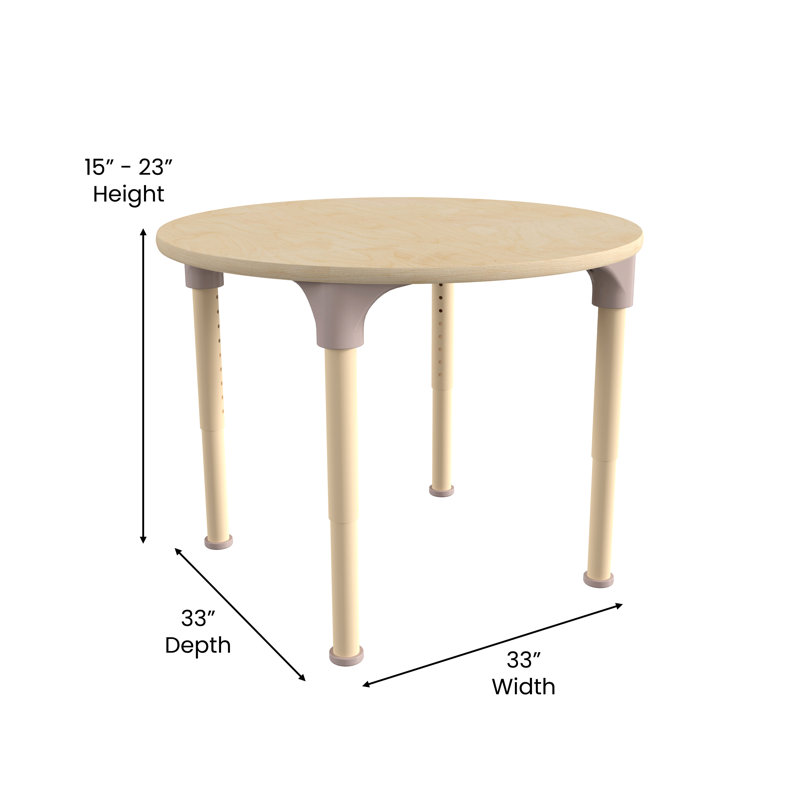 Beech Glossy Adjustable Height Round Classroom Table with Metal Legs