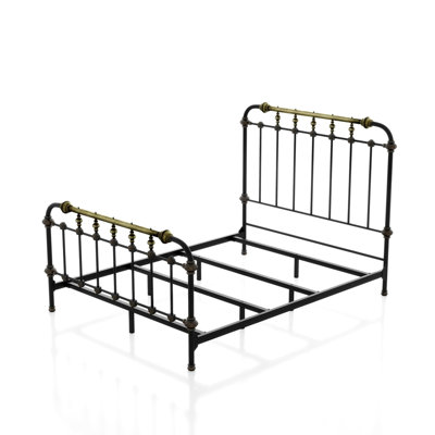 Structure de lit simple transitionnel, 7 broches, or brossé à la main, métal complet, thermolaqué, design noir antique, aspect transitionnel