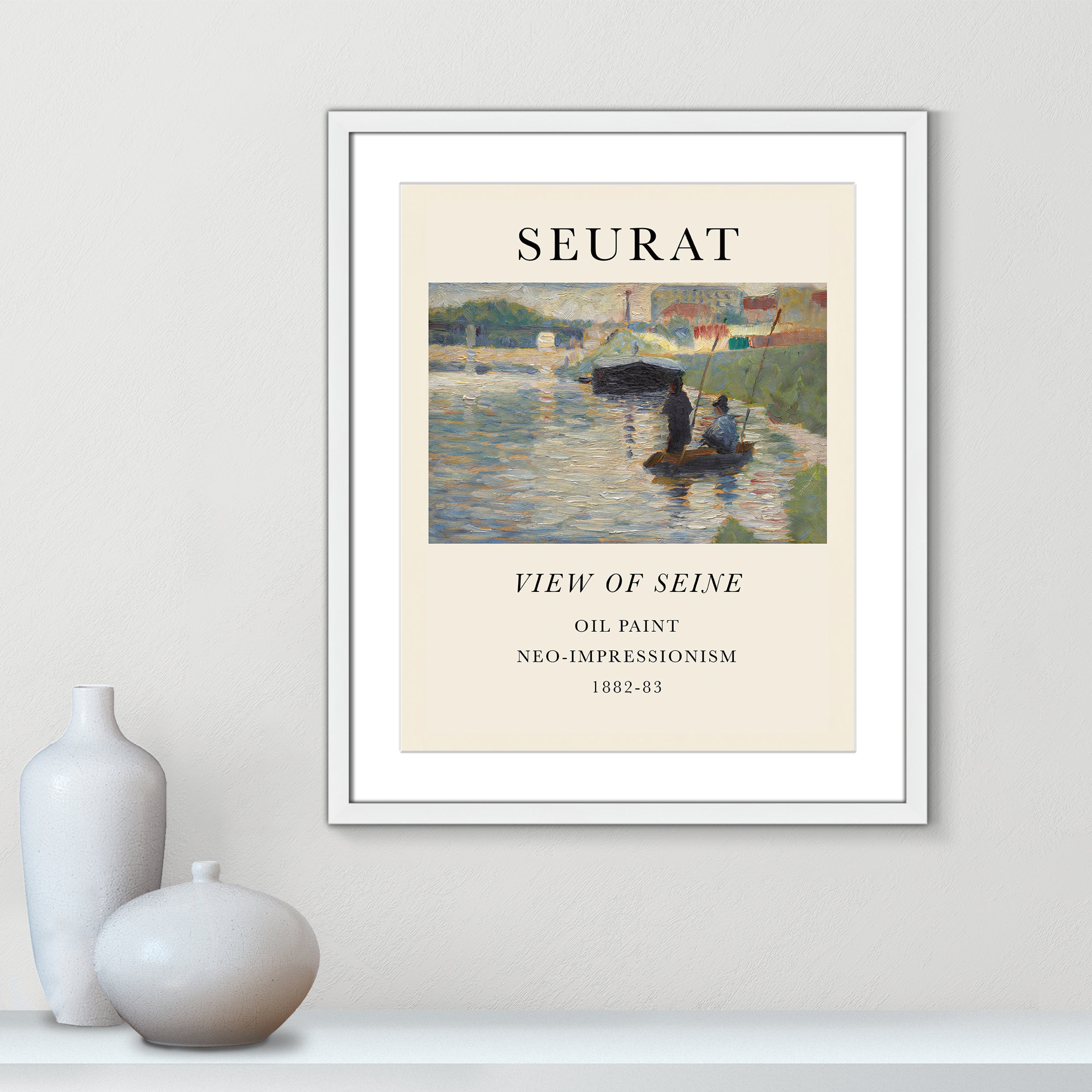 View Of Seine by Georges Seurat, White Single Picture Frame, Yes, 25.5" H x 21.5" W x 1.25" D