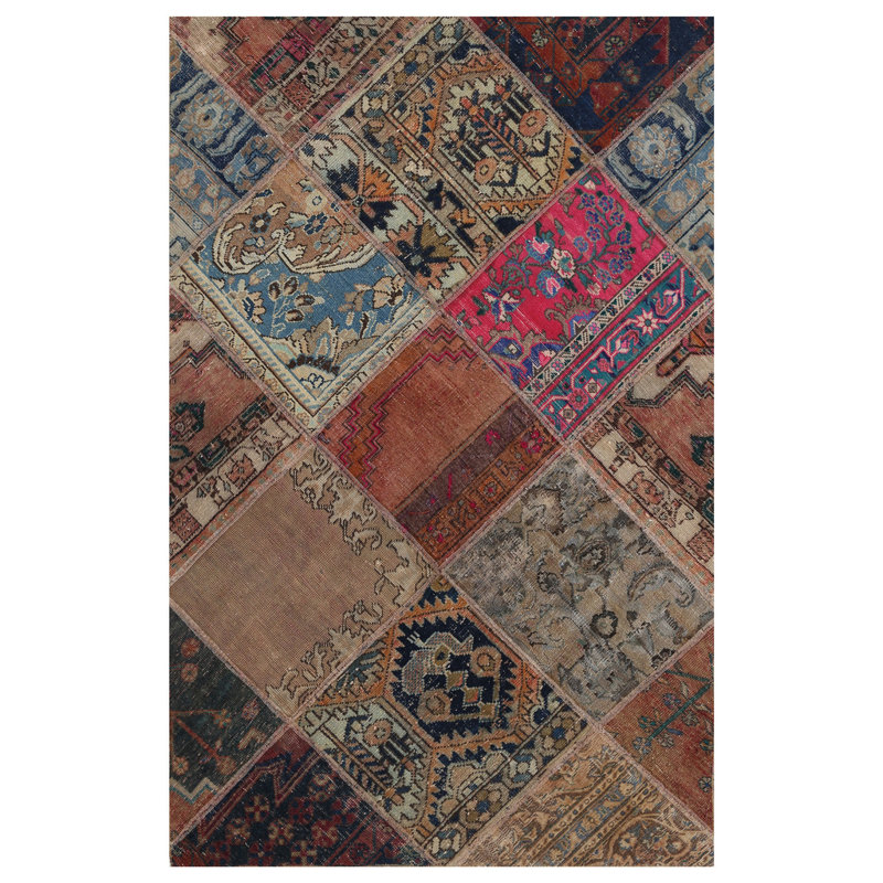 Tapis brun en laine noué à la main de conception unique 3 pi 10 po x 6 pi Luissa