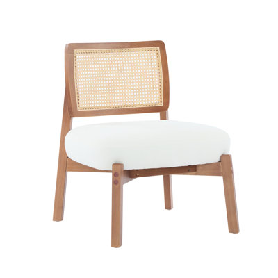 [Ensemble de 2] Méridienne beige moderne avec dossier tissé, structure en bois robuste, sièges d'appoint minimalistes et élégants pour le salon, la chambre à coucher ou le bureau