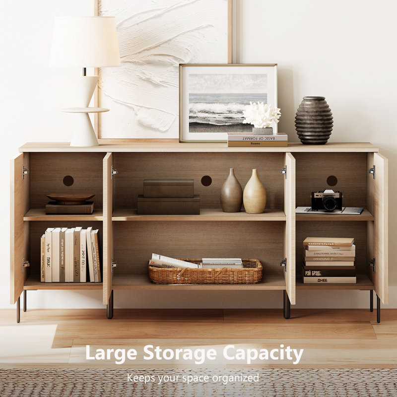 Laverda 61" Modern TV Stand With Storage, Reeded Entertainment Center, Wooden TV Console With 4 Doors For Living Room, Beige