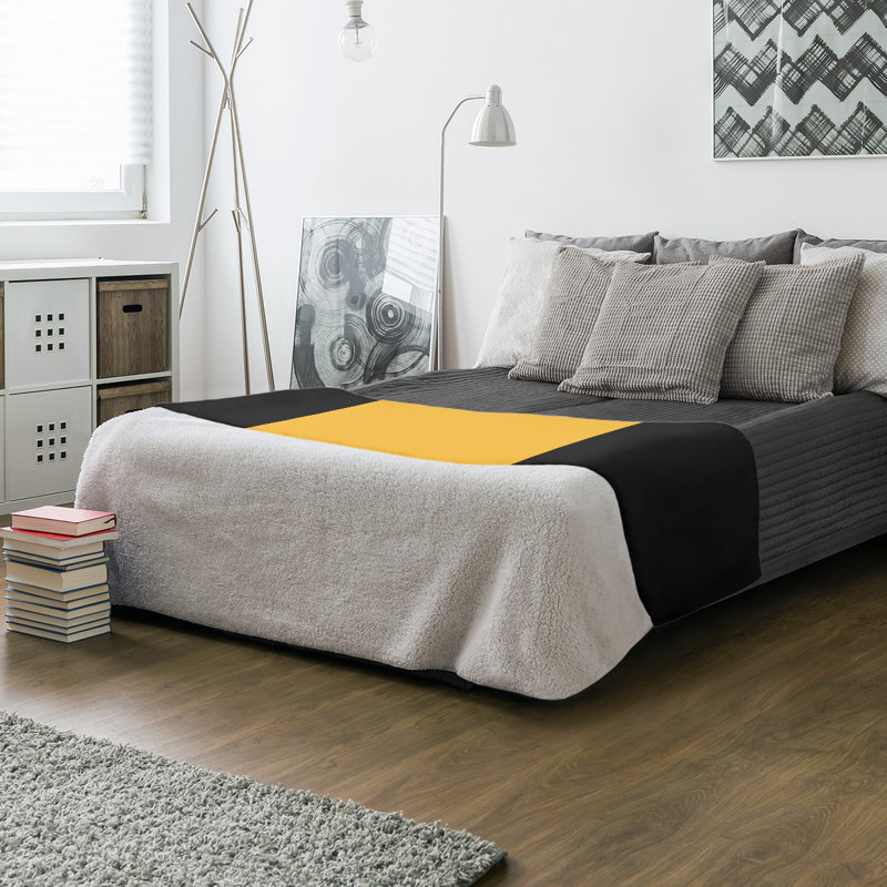 Quilted Throw Blanket, 50" x 60", Black/Yellow/Black, Coral Fleece