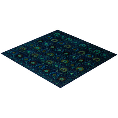 Overdyed Hand-Knotted Wool Modern-Contemporary Navy Area Rug 9' 9" x 10' 3"