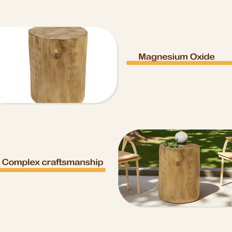 Table d'appoint d'extérieur 14,25 pouces, souche de bois peinte à la main, structure robuste et moderne