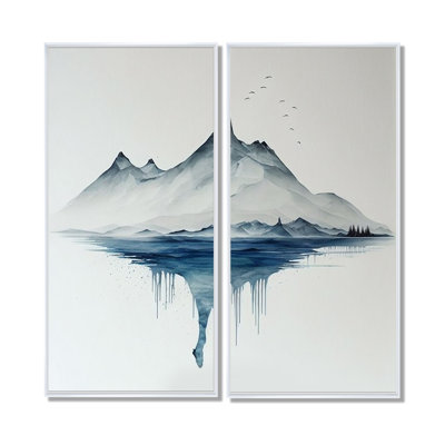 Blue And Grey Mountain Lake Reflection I - Mountains Wall Art