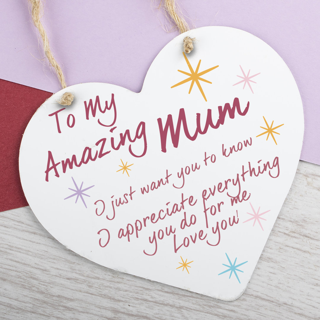 WOODEN HEART PLAQUE AMAZING MUM