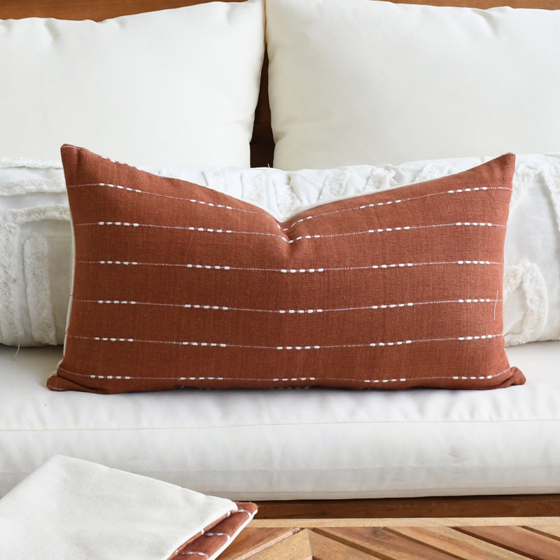 Sundara Threads Handwoven Cotton BOHO Pillow Cover, Terracotta, 12"H x 18"W, Rectangle