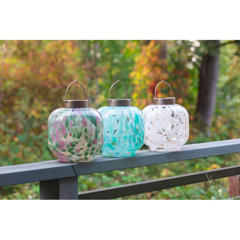 Solar Cabin Lantern 7.25" Handblown Glass - Toasted Marshmallow, White/Gold
