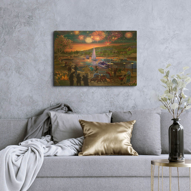 « Feux d'artifice d'été 2 » par Bigelow Illustrations, tableau mural en métal doré, 91,4 cm x 61 cm, 36 po x 24 po