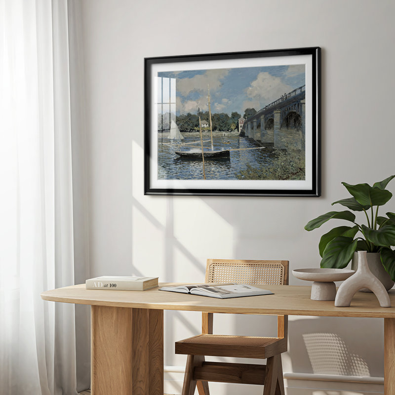 Le pont de la route à Argenteuil-Claude Monet - reproduction encadrée avec passe-partout et verre - 1874, 22,5 x 30,5, Noir
