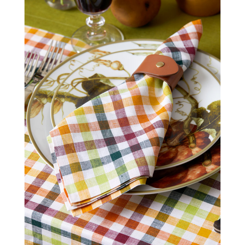 Gingham Check - 100% Pure Linen Dinner Napkins, Multicolor