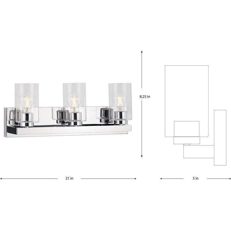 3 - Light Dimmable Vanity Light, Silver
