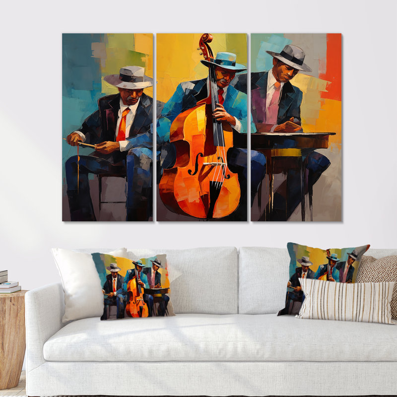 Ensemble de salon d'art mural rétro Jazz Groovy, Toile tendue, H 40 po x l 60 po x P 1 po