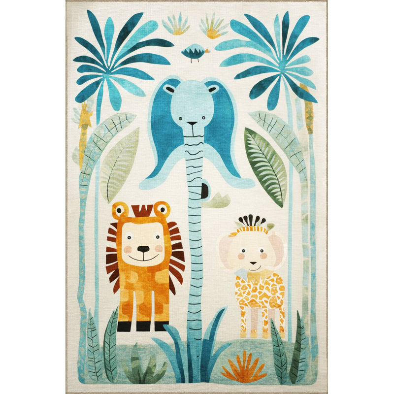 Washable Dido Collection Kids Rug Animal Tree Figure Patterned Modern Decorative Area Rug