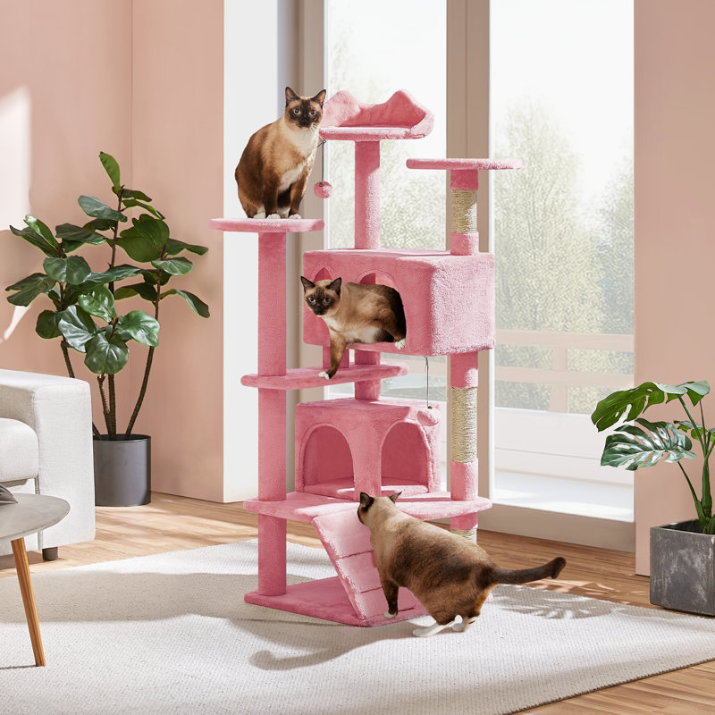 Meuble pour chat avec poteau à griffer pour chat Dagenham, H 54 po x l 20 po x P 20 po, Rose