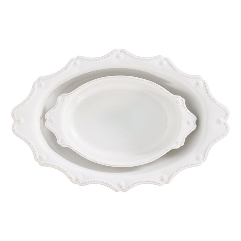 White Scalloped Ceramic 2-Piece Oval Casserole Dish Set