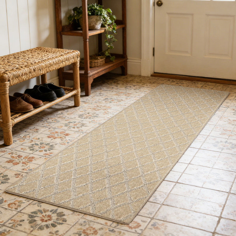 Tapis de couloir 2 po x 6 po, Treillis crème gris diamant