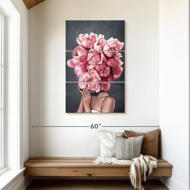 Lady Peony X - Ensemble de 3 toiles tendues, H 45 po x l 28 po x P 1,25 po