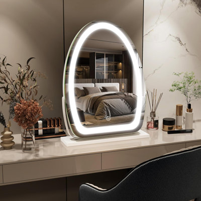 Miroir de maquillage lumineux à DEL avec capteur tactile, éclairage à intensité variable 3 couleurs, grand miroir de meuble-lavabo avec luminosité réglable, cadre en aluminium robuste pour bureau de chambre à coucher ou de coiffeuse
