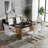 Modern 7-Piece Rectangular Faux Marble Tempered Glass Dining Set with Faux Leather C-Shaped Chairs-814021568