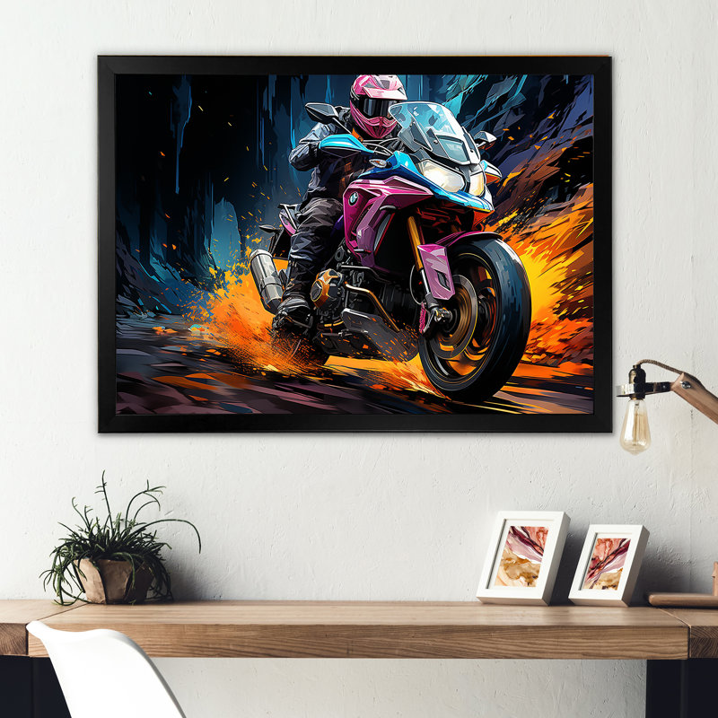 Aquarelle, motocyclette, Speedster, chemin I, Cadre simple noir, H 16 po x l 32 po x P 1 po