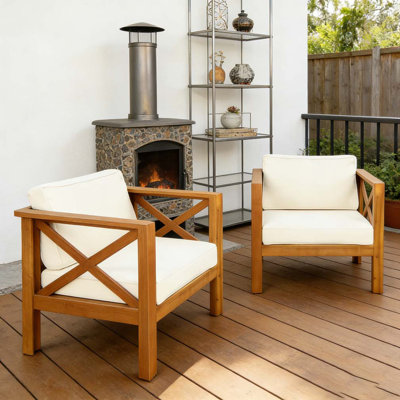 Fauteuil club d'extérieur en bois d'acacia avec coussins