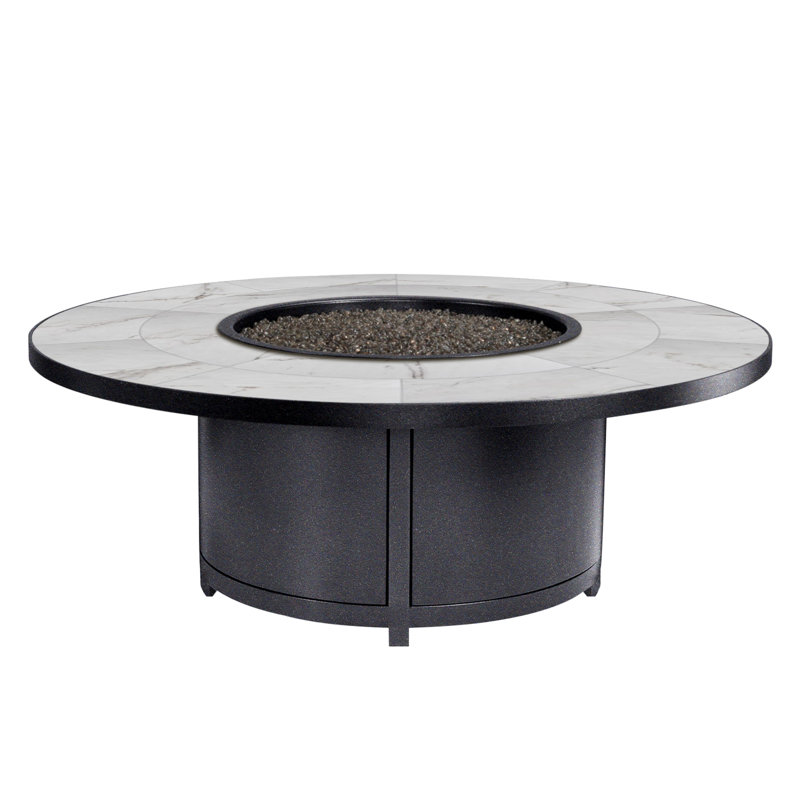 Elba Round Aluminum Propane and Natural Gas Fire Pit Table, Graphite, 19" H x 54" W x 54" D, Pallazo White