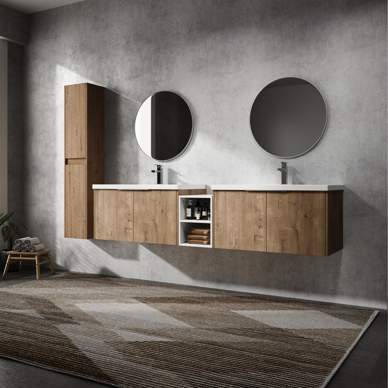 Meuble-lavabo de salle de bain avec lavabo et armoire d'appoint - Accessoires rouille, 85"