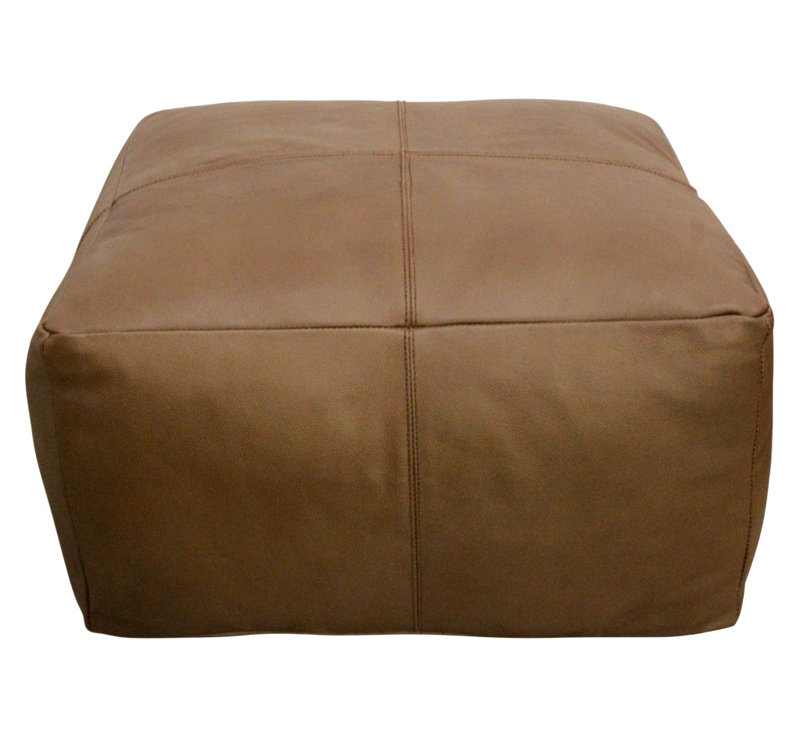 HomeRoots 22" Brown Genuine Leather Pouf Ottoman