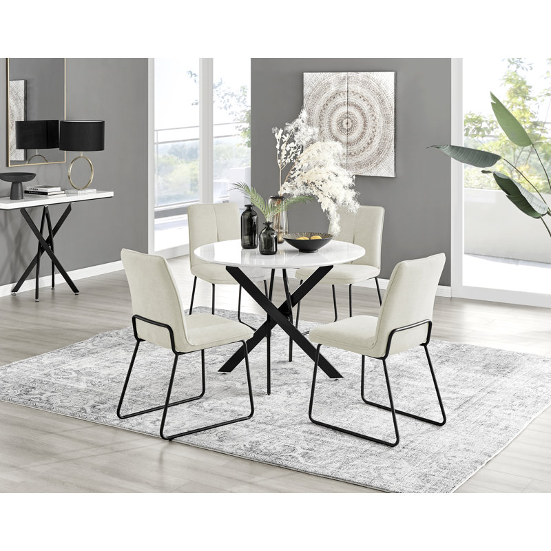 4 - Person Dining Set, Cream/Black, 75 x 100 x 100cm