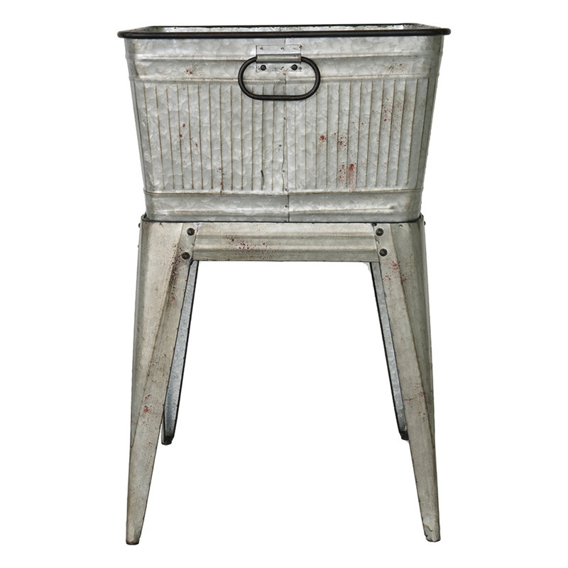 20.5X20.5X21 Inches, Galvanized Iron Tub Stand, Planting, Entertaining, Rustic Decor Style, Rivet Details