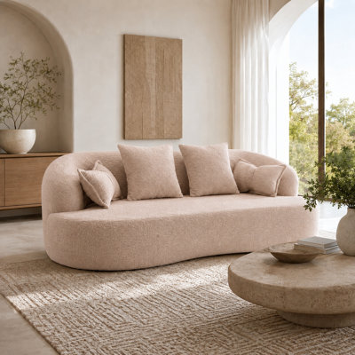 Chenille 70.47" Curved Sofa Bed With Pillows, 2-In-1 Convertible Loveseat Sleeper