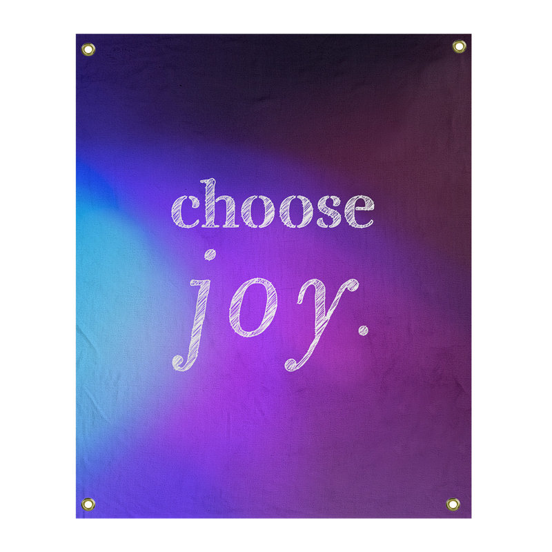 Tapisserie de polyester, choisir la joie citation, H 36 po x l 26 po, Bleu / Mauve