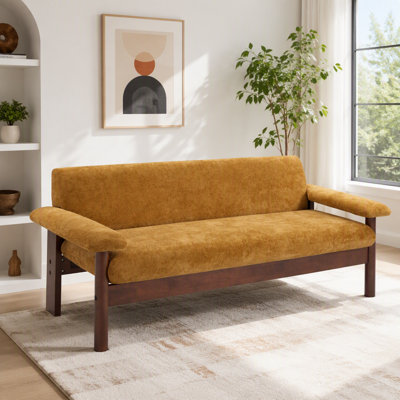 Canapé moderne en chenille avec accoudoirs coussinés et coussin amovible
