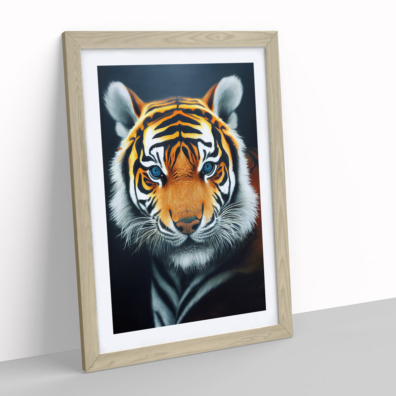 Striking Tiger No.3 1 Piece Single Picture Frame Wall Art, 34cm H x 25cm W x 2cm D, Oak