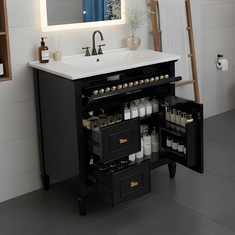 Armoire de meuble-lavabo 30 "avec lavabo en céramique, Noir