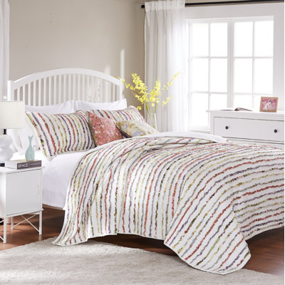 Greenland Home Fashions Bella Ruffle Multicolor  3-Piece Queen Size Quilt Set, 90x90 Inch