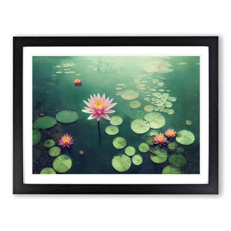 XH1022-9482X Unique Water Lily Flowers - Single Picture Frame Print, Black, 46cm H x 64cm W x 2cm D