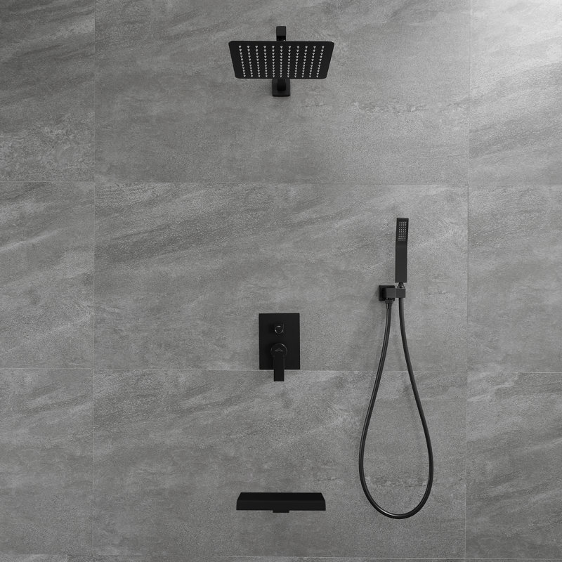 Robinet de baignoire et de douche à pression équilibrée, ensemble tout-en-un avec valve brute, Noir mat
