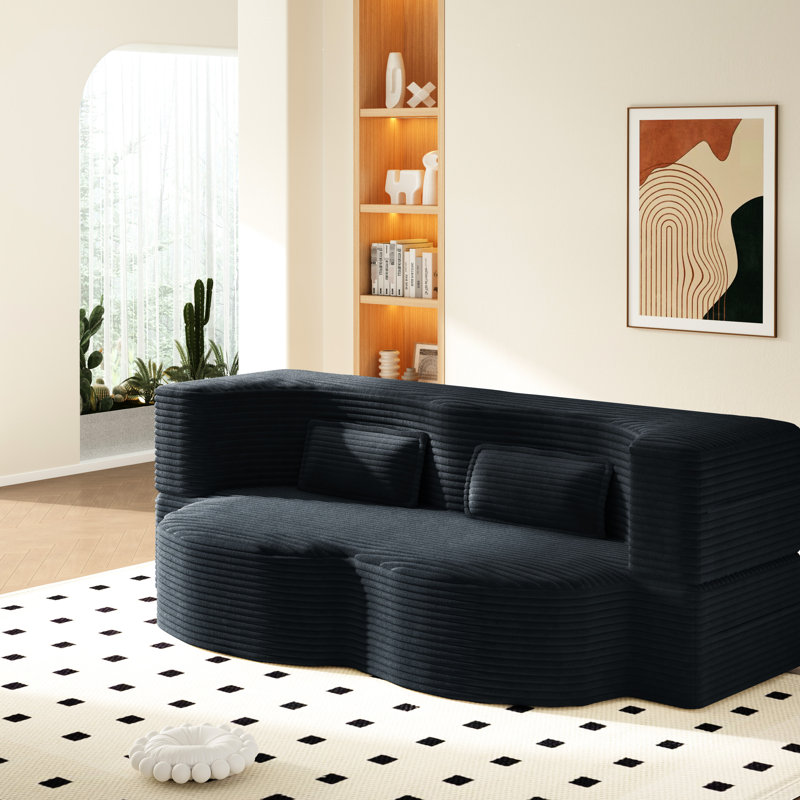 Lit pliant simple en velours côtelé gris foncé avec 2 coussins, sans assemblage, parfait pour jouer dans un petit appartement