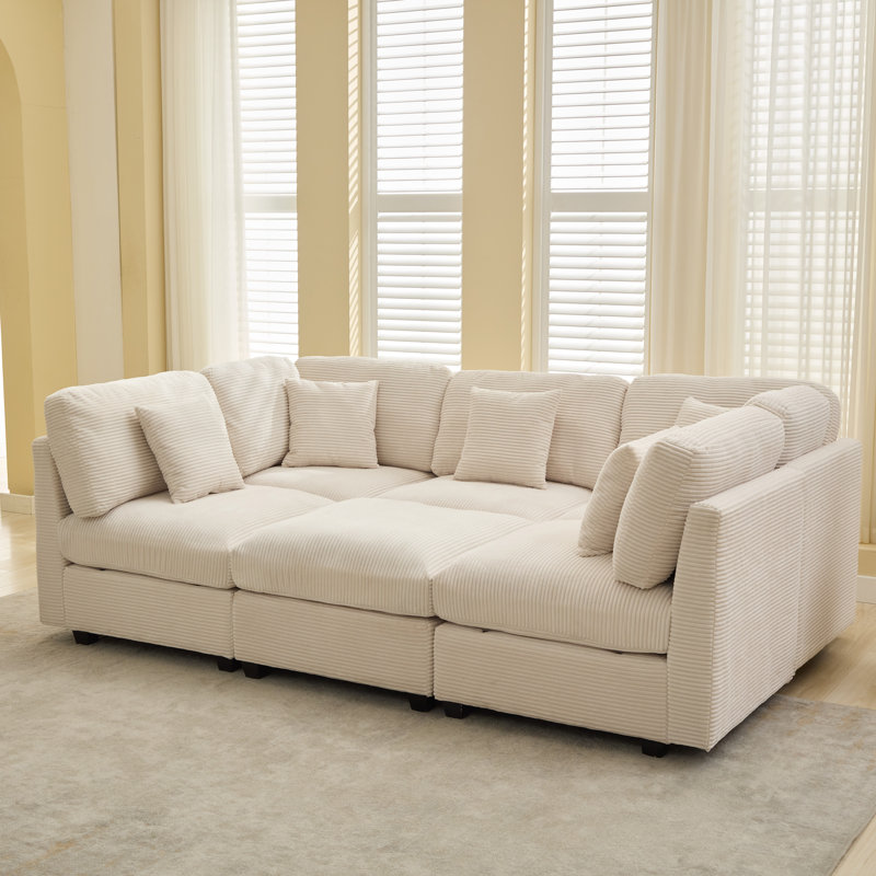 Nicholson 6-Piece Corduroy Modular Sleeper Sectional , Nicholson Beige Corduroy