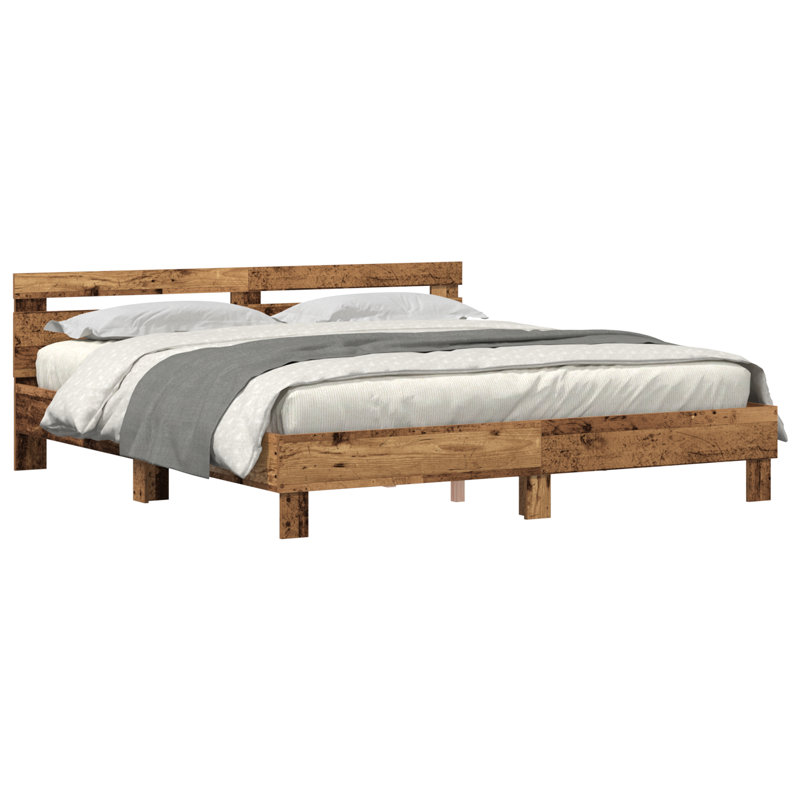 Vidaxl Wood Bed Frame with LED Durable, Old Wood, Super King (6')