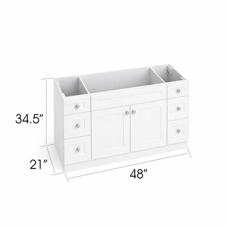 48 po, base de meuble-lavabo autoportant blanc avec tiroirs à fermeture en douceur inclus