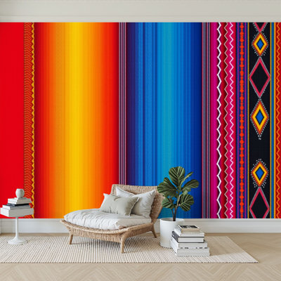 Wall Mural Peel and Stick Wallpaper Blanket stripes seamless for Cinco de Mayo party decor ethnic mexican Self-Adhesive Removable Contact Paper Wall Decor for Living Room Bedroom 100"H x 144"W