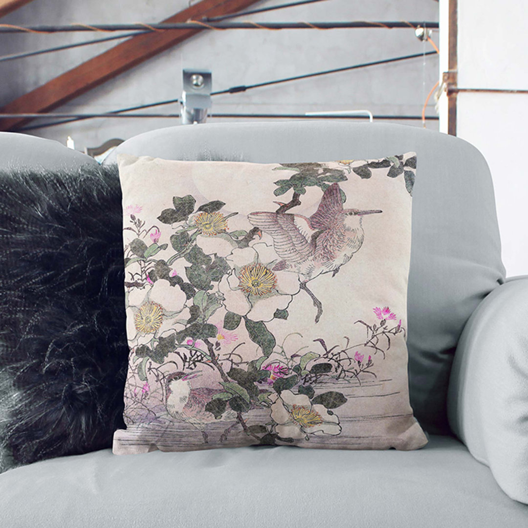 Birds in the Water by Kono Bairei Cushion with Filling