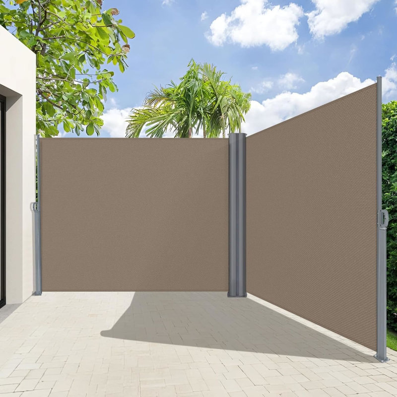Retractable Outdoor Privacy Screen with Aluminum Frame and Waterproof Polyester Fabric, 70.87" H x 137.8" W x 0" D