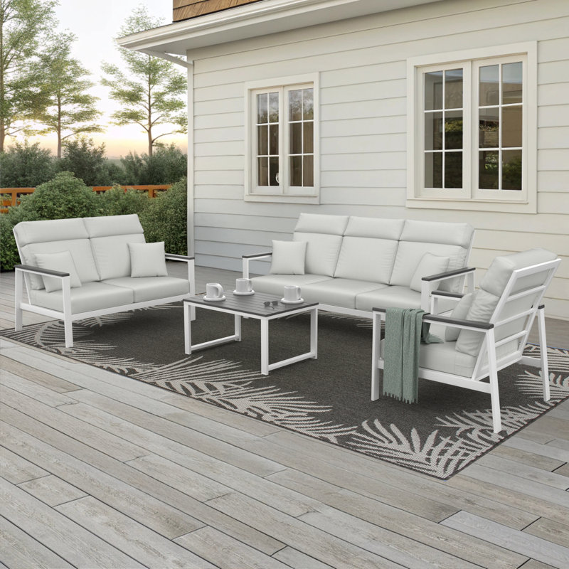 Ensemble de conversation Townsend pour 4 personnes avec coussins Sunbrella, Toile blanche, Gris