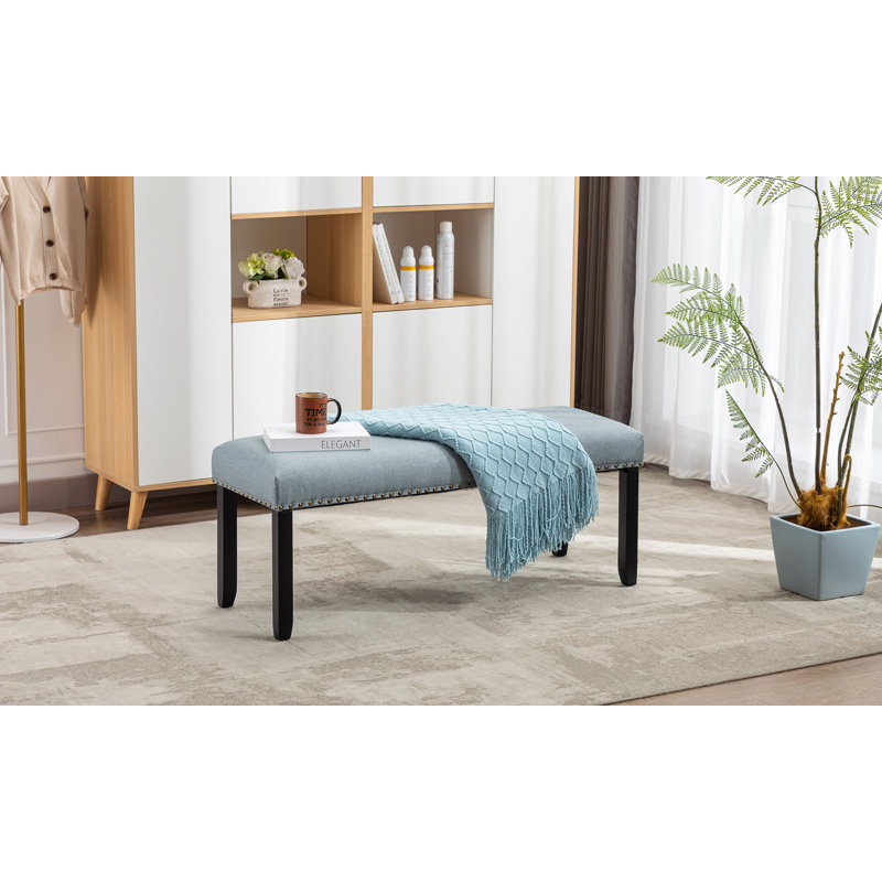 Aldrik 44.3" W Linen Upholstered Bench with Nailhead Trim, Light Green